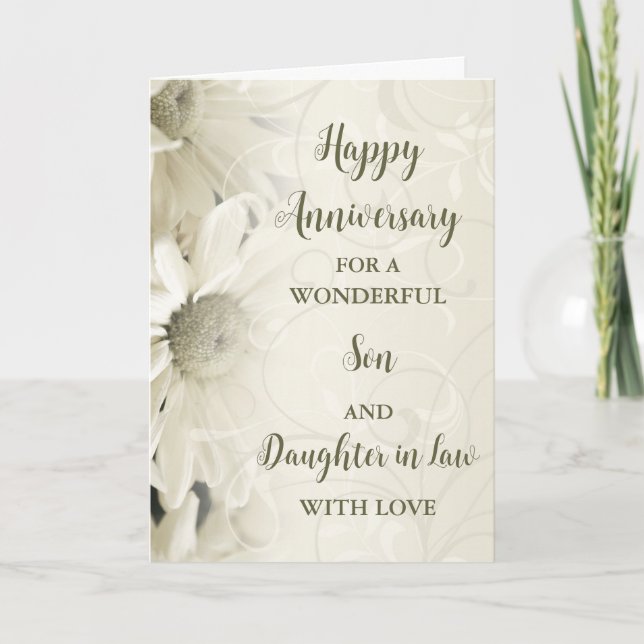 Carte Fils et fille florales en droit Anniversaire (Devant)