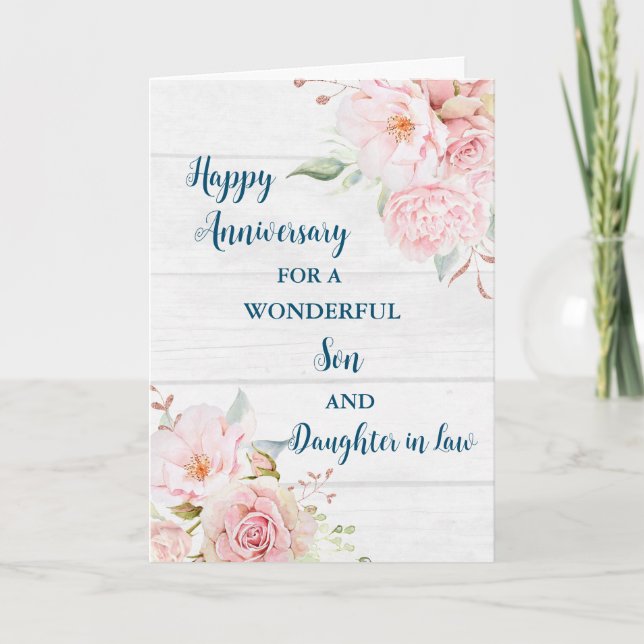 Carte Fils et fille florales en droit Anniversaire Maria (Devant)