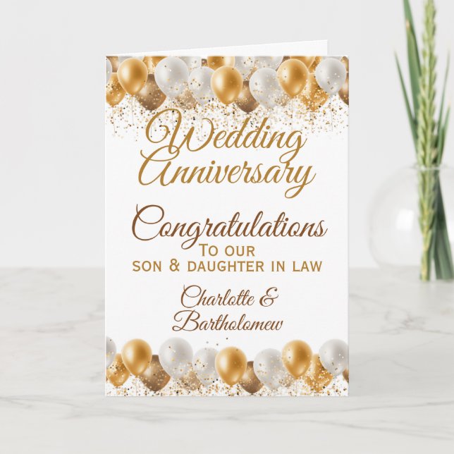 Carte Fils Fille En Droit mariage Anniversaire Ballons (Devant)