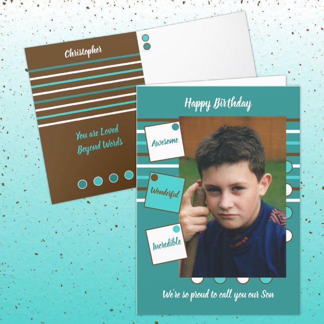 Carte Fils génial turquoise et blanc Anniversaire (Créateur téléchargé)