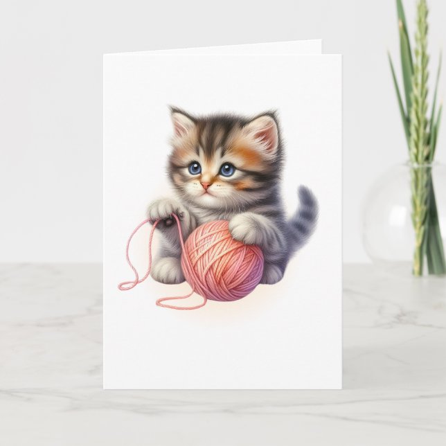 Carte Fils roses et Kitten aux yeux clairs Salutation bl (Devant)