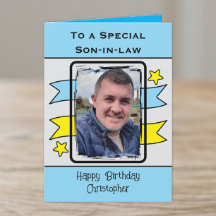 Carte Fils spécial beau-frère photo anniversaire bleu ja