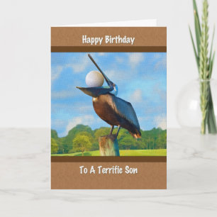 Carte Fils's Birthday, Pélican avec Golf Ball Card