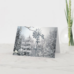 Carte Fils's Janvier Anniversaire-moulin hivernale