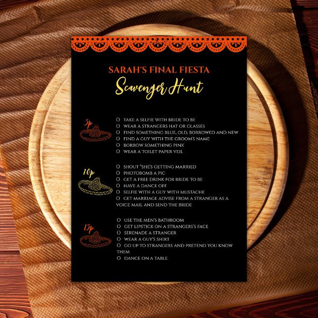 Carte Finale Fiesta Bachelorette Jeu Chasse au trésor (bachelorette party game scavenger hunt mexican final fiesta bachelorette party activities)