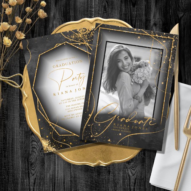 Carte Fine Lines Gold Abstrait Graduation Black ID907 (Créateur téléchargé)