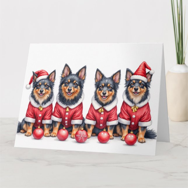 Carte Finnish Lapphund Christmas Dress Santa Hat (Devant)