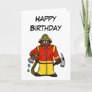 Carte Fireman Cartoon Brown Peau Personnalisez-L