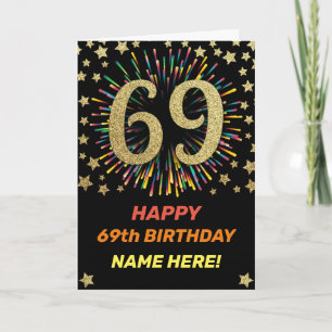 Carte Fireworks 69e anniversaire coloré Rainbow Gold