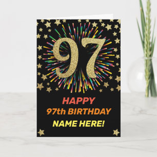 Carte Fireworks 97e anniversaire Arc-en-ciel coloré Gold