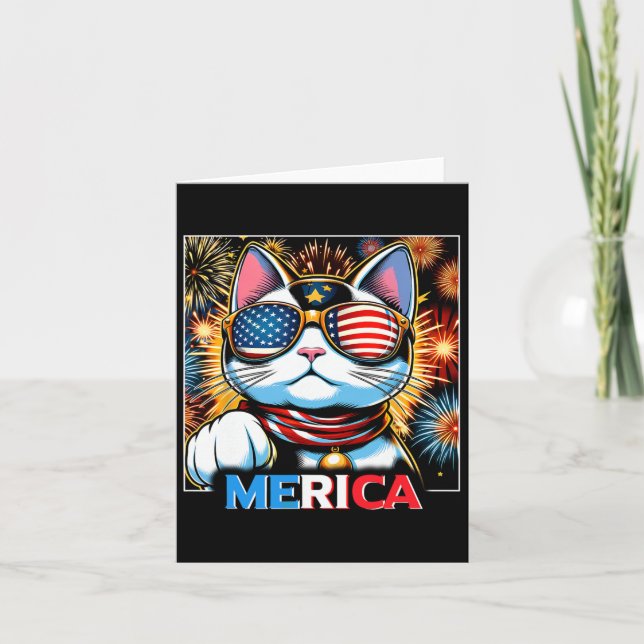 Carte Fireworks Patriotique Maneki Neko Chat Merica (Devant)