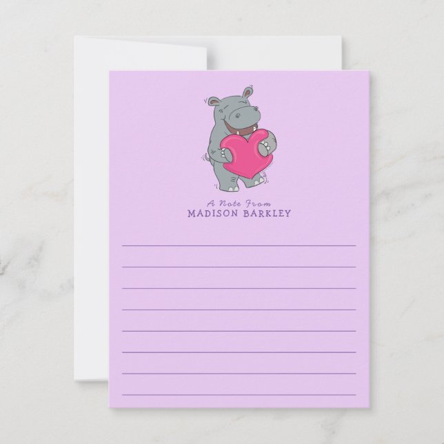 Carte fixe Hippo Kid's mignonne Valentine's Day (Devant)