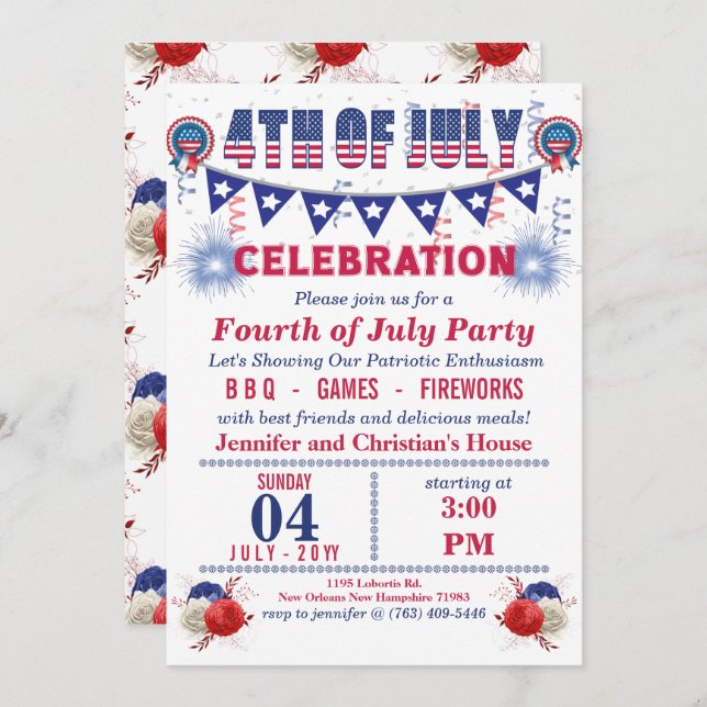 Carte Flags de chaîne de pin bleu 4 juillet (Devant / Derrière)