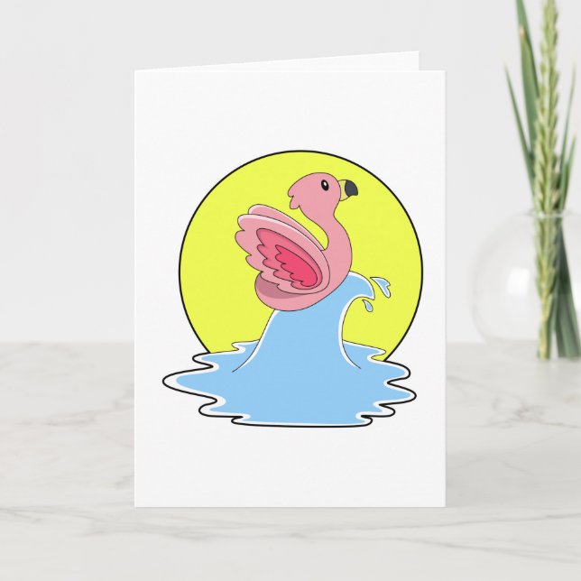 Carte Flamant rose à Surfing on Water (Devant)