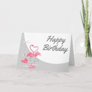 Carte Flamant rose Amour Grande Lune Joyeux paysage d'an