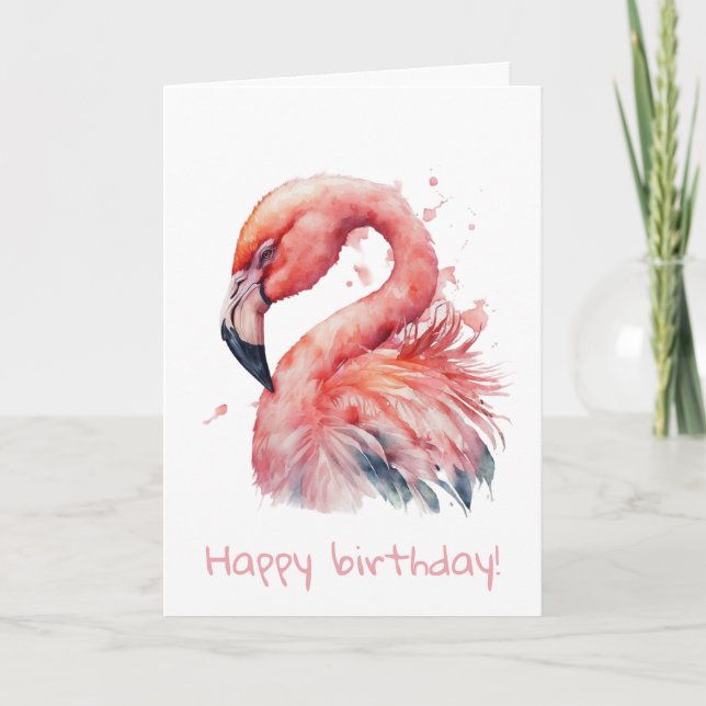 Carte Flamant rose aquarelle anniversaire  (Devant)