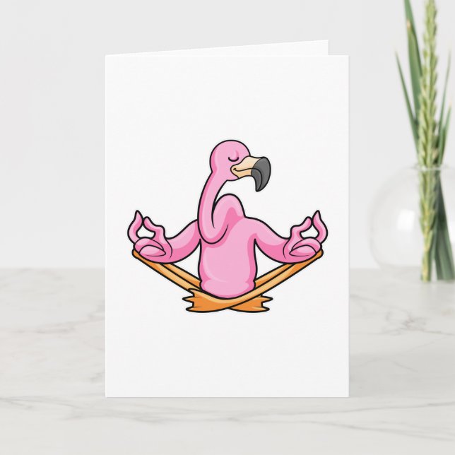 Carte Flamant rose au yoga en tailleur (Devant)