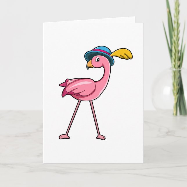 Carte Flamant rose avec Casquette & Plume (Devant)