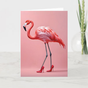 Carte Flamant rose Avec Chaussures Rouges