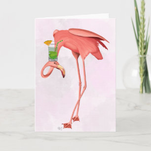 Carte Flamant rose avec cocktail