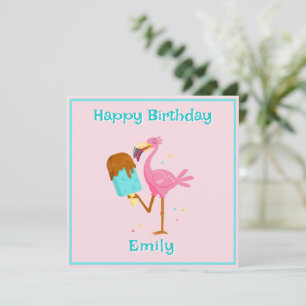Carte Flamant rose avec Lolly de glace