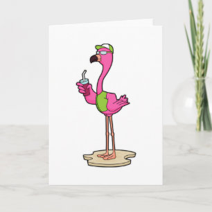 Carte Flamant rose avec Lunettes de soleil & Casquette