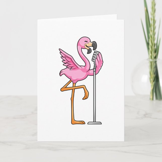Carte Flamant rose chantant avec un microphone (Devant)