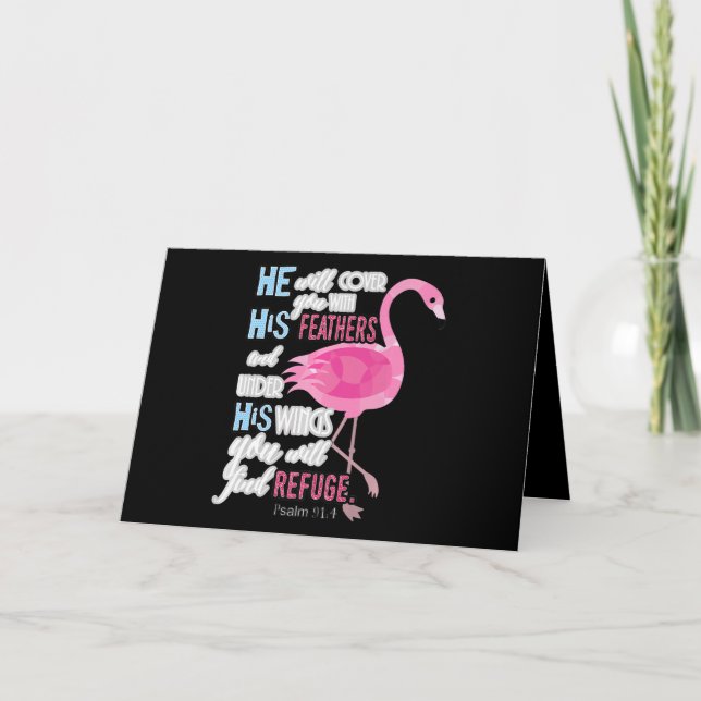 Carte Flamant rose Christian Gift, Psaume 91 Bible Verse (Devant)