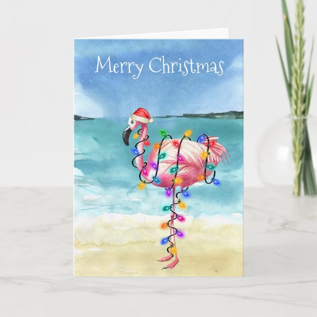 Carte Flamant rose Christmas Tropical Beach (Devant)