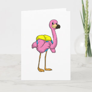 Carte Flamant rose comme élèves avec cartable