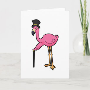 Carte Flamant rose comme Groom avec Casquette & canne