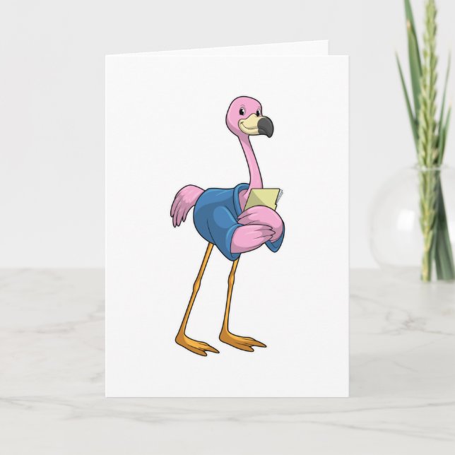 Carte Flamant rose comme secrétaire avec bloc-notes (Devant)
