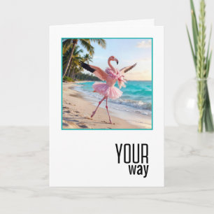 Carte Flamant rose d'anniversaire portant un tutu rose