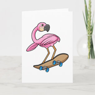Carte Flamant rose de patineur avec skateboard