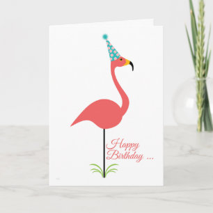 Carte Flamant rose de pelouse rose Joyeux anniversaire à