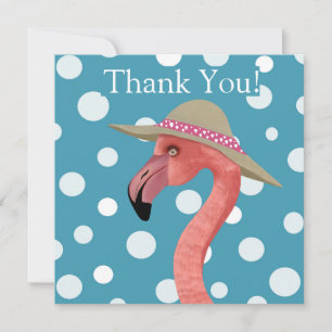 Carte Flamant rose d'été   Merci Pois bleu
