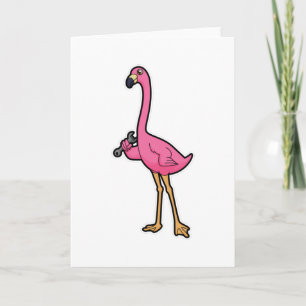 Carte Flamant rose en mécanicien avec clé à écrou