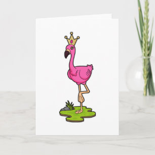Carte Flamant rose en princesse avec couronne