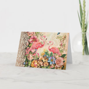 Carte Flamant rose florale Shabby Chic Watercolor