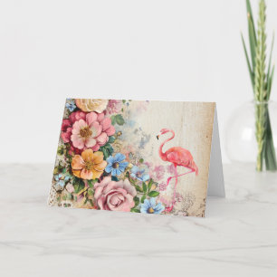 Carte Flamant rose florale Shabby Chic Watercolor