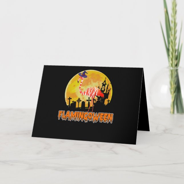 Carte Flamant rose| Halloween de la sorcière drôle de Fl (Devant)