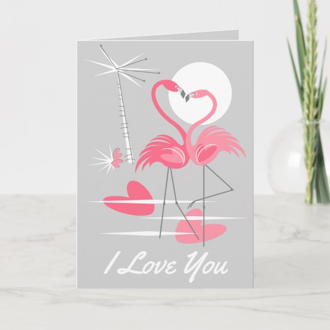 Carte Flamant rose Love I Love You in text grey (Devant)