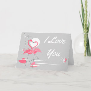 Carte Flamant rose Love I Love You paysage