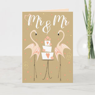 Carte Flamant rose Mariage M & M. Texte à l'intérieur