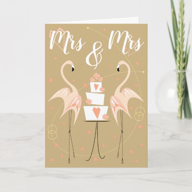 Carte Flamant rose Mariage Mme & Mme (Devant)