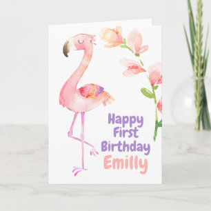 Carte Flamant rose Premier anniversaire Joyeux 1er anniv