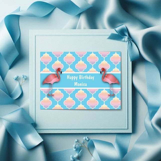 Carte Flamant rose Quatrefoil anniversaire (Créateur téléchargé)