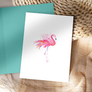 Carte Flamant rose rose Aquarelle Côtière
