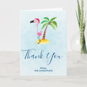 Carte Flamant rose rose dans l'Merci de Noël du Père Noë