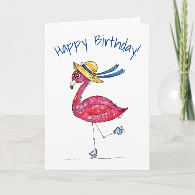 Carte Flamant rose rose mignon et capricieux sur les pat (Devant)